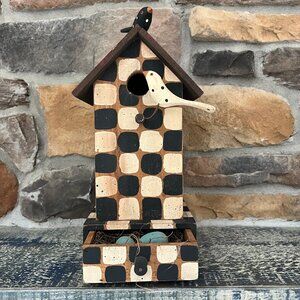 SALE!  Charming Vintage Artisan Crafted Checked Wooden Birdhouse